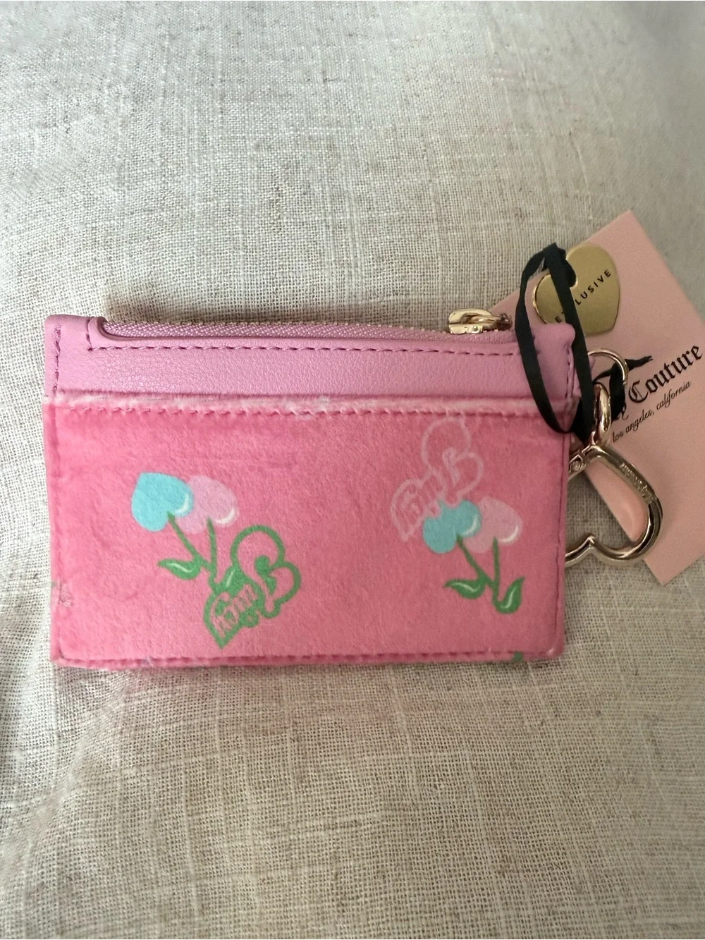 Juicy Couture Pink Velour Cherry Card Holder Wallet NWT